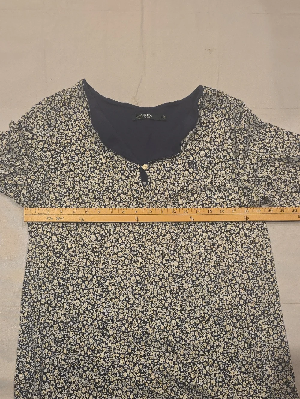 Lauren Ralph Lauren Women's‎ Navy Floral Short Dress 3/4 Sleeves L